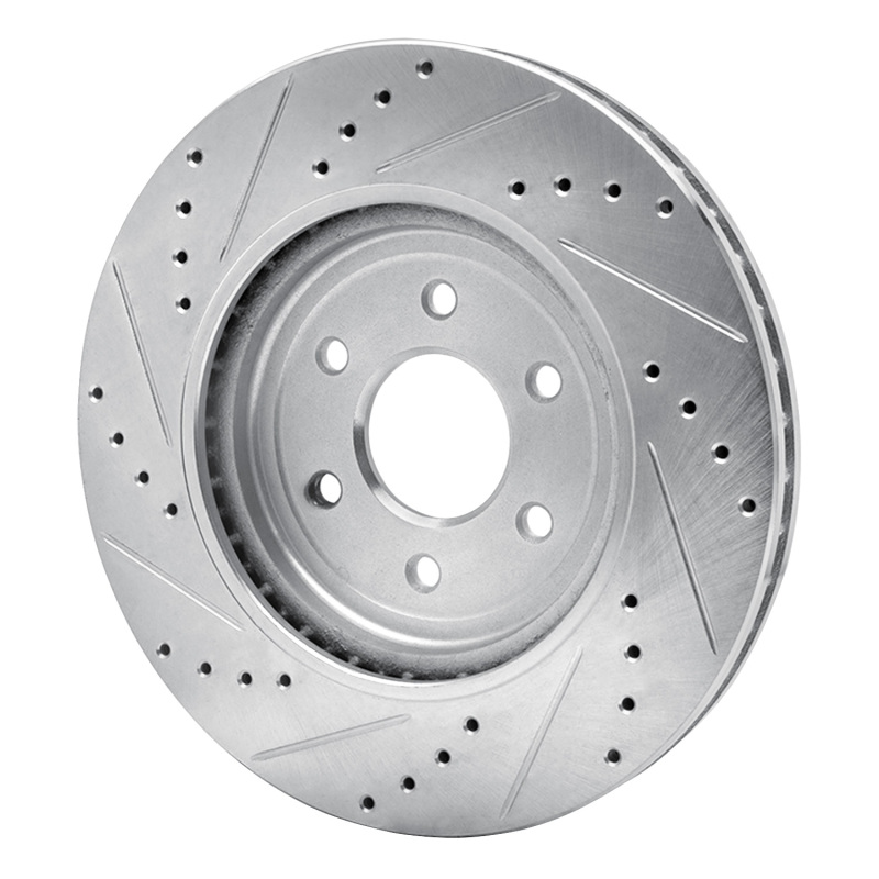 Nissan Pathfinder Brake Rotor (1) - Front Right - R1 Concepts - Drilled & Slotted - Silver - `08-`11